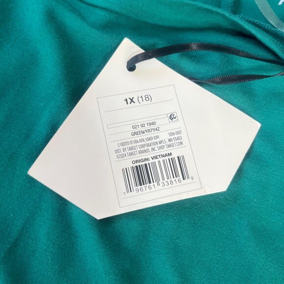 Ava & Viv Draped Knot Front Top Womens 1X Green New Short Sleeves - Picture 7 of 8